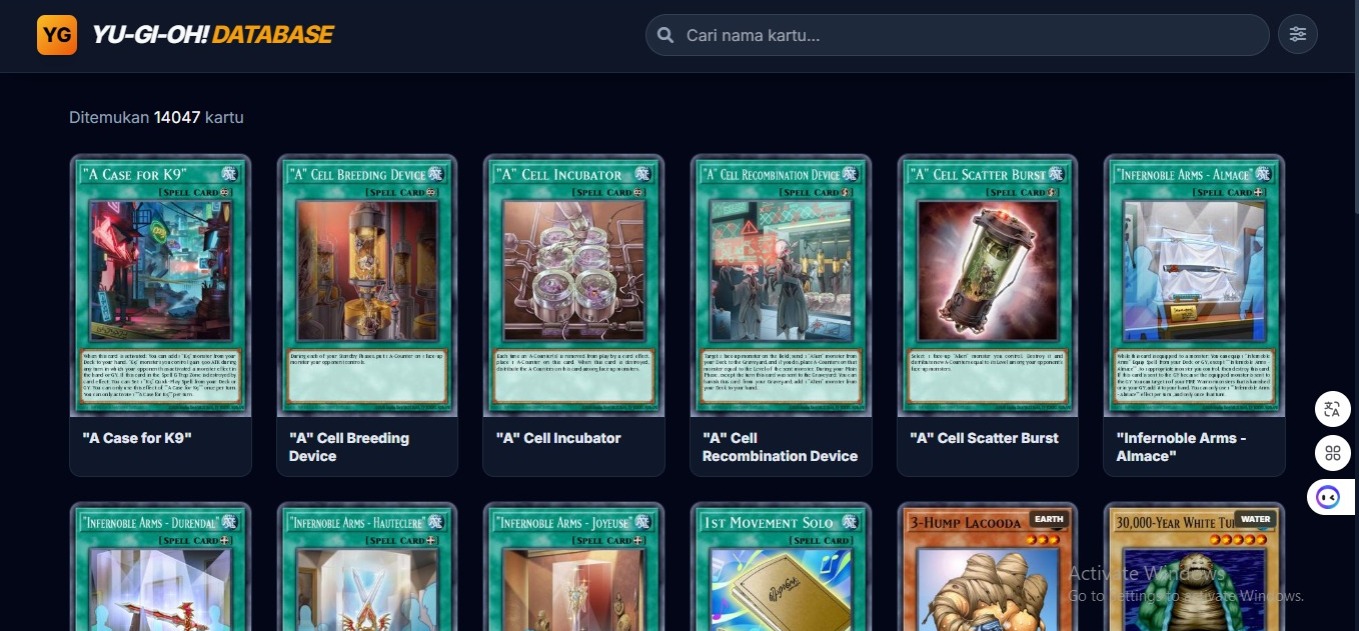 Screenshot Project Yugioh Databse